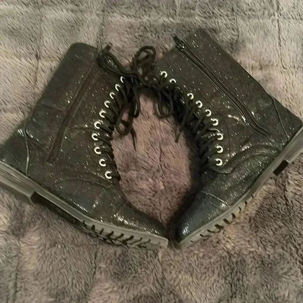 Black glitter combat boots